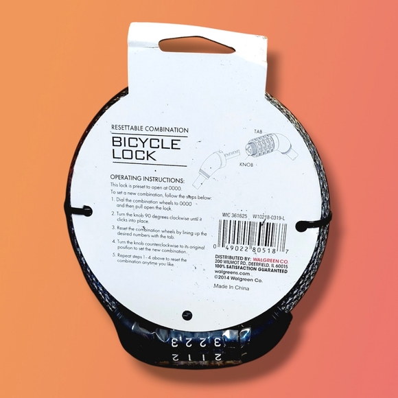 Living Solutions | Resettable Combination Bicycle Lock | 5 Ft. | NEW | NWT | - Picture 3 of 3